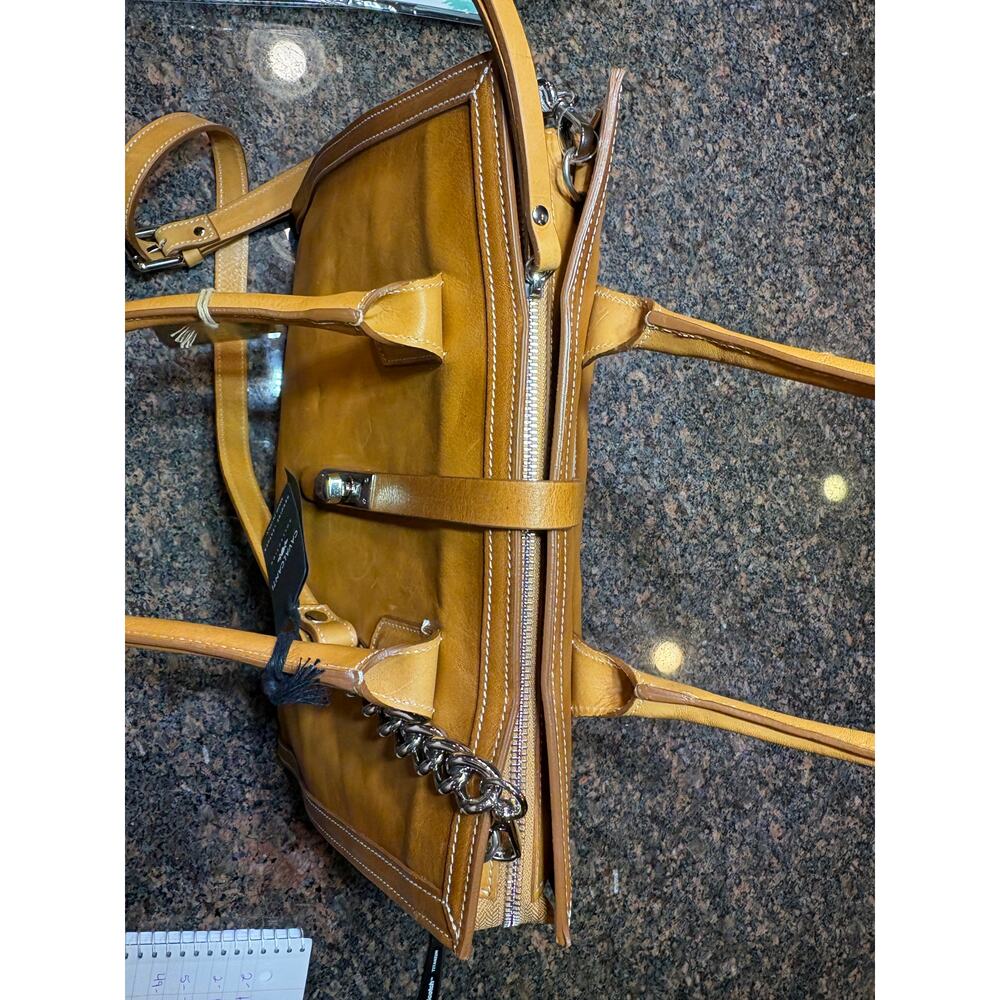 Cavalcanti Italian Designer Cognac Burnished Leather Satchel Shoulder Strap NWT - Picture 10 of 16